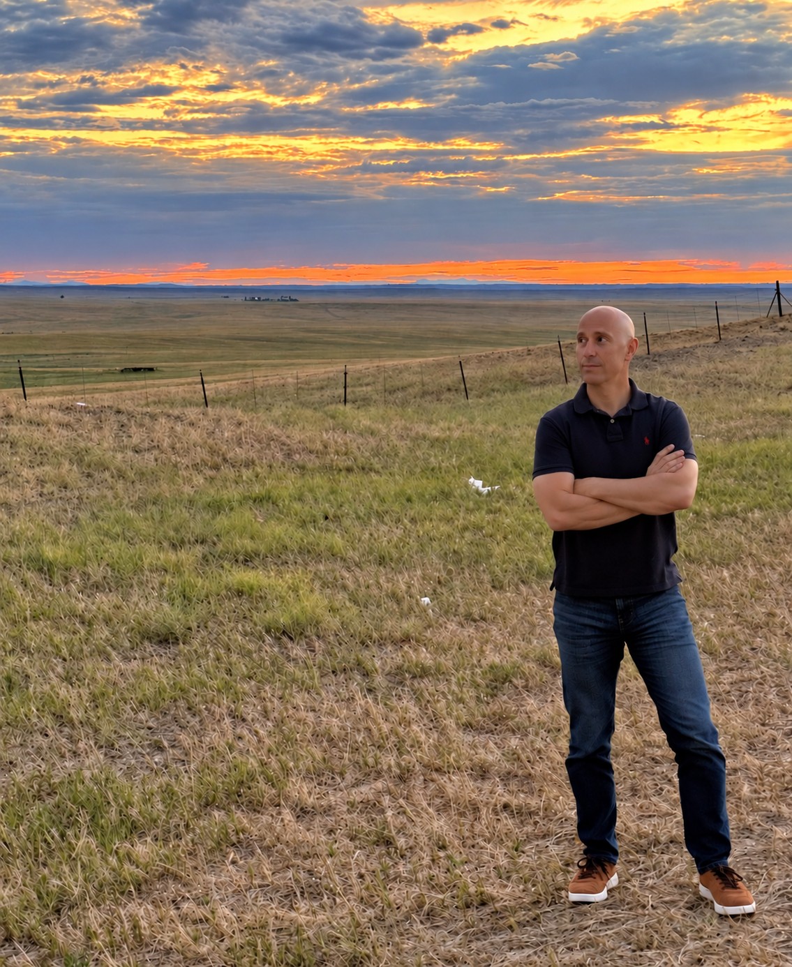 Vaughn Kohler on the Kansas prairie at sunset